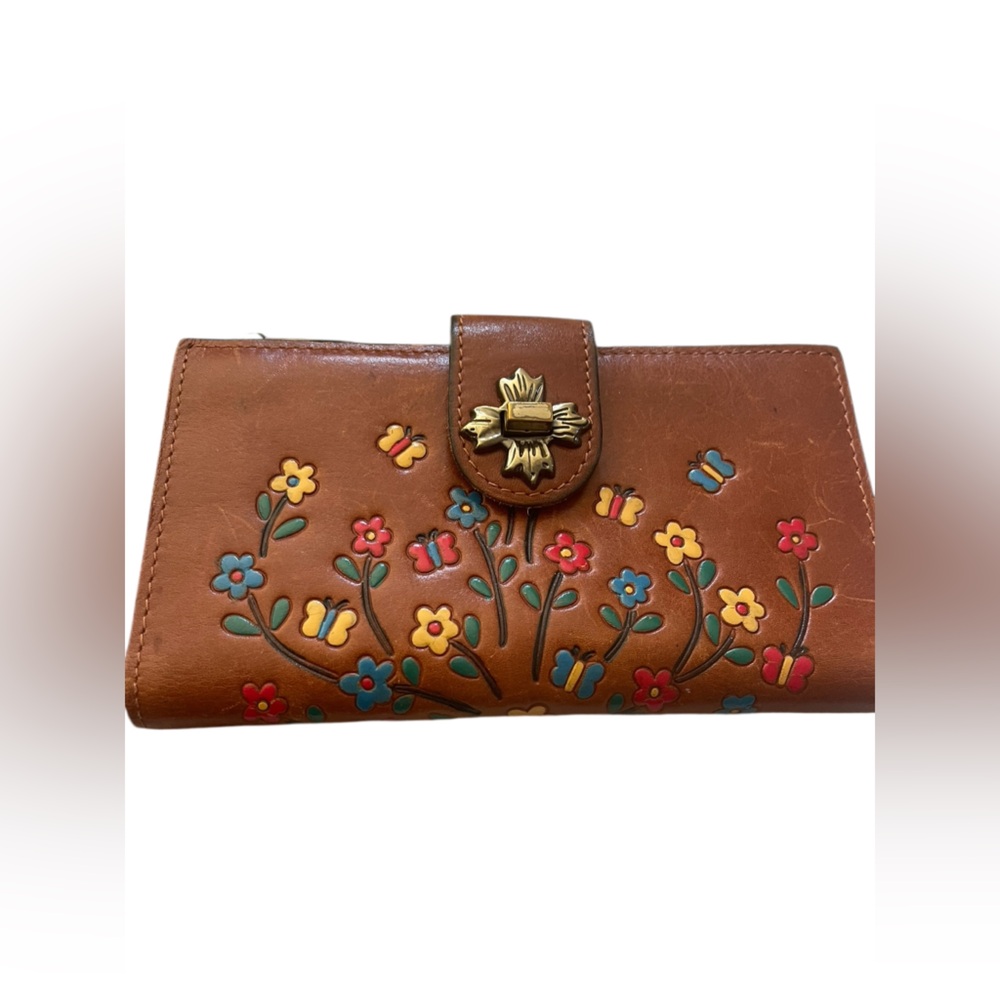 Floral Embossed Leather  Brown Wallet